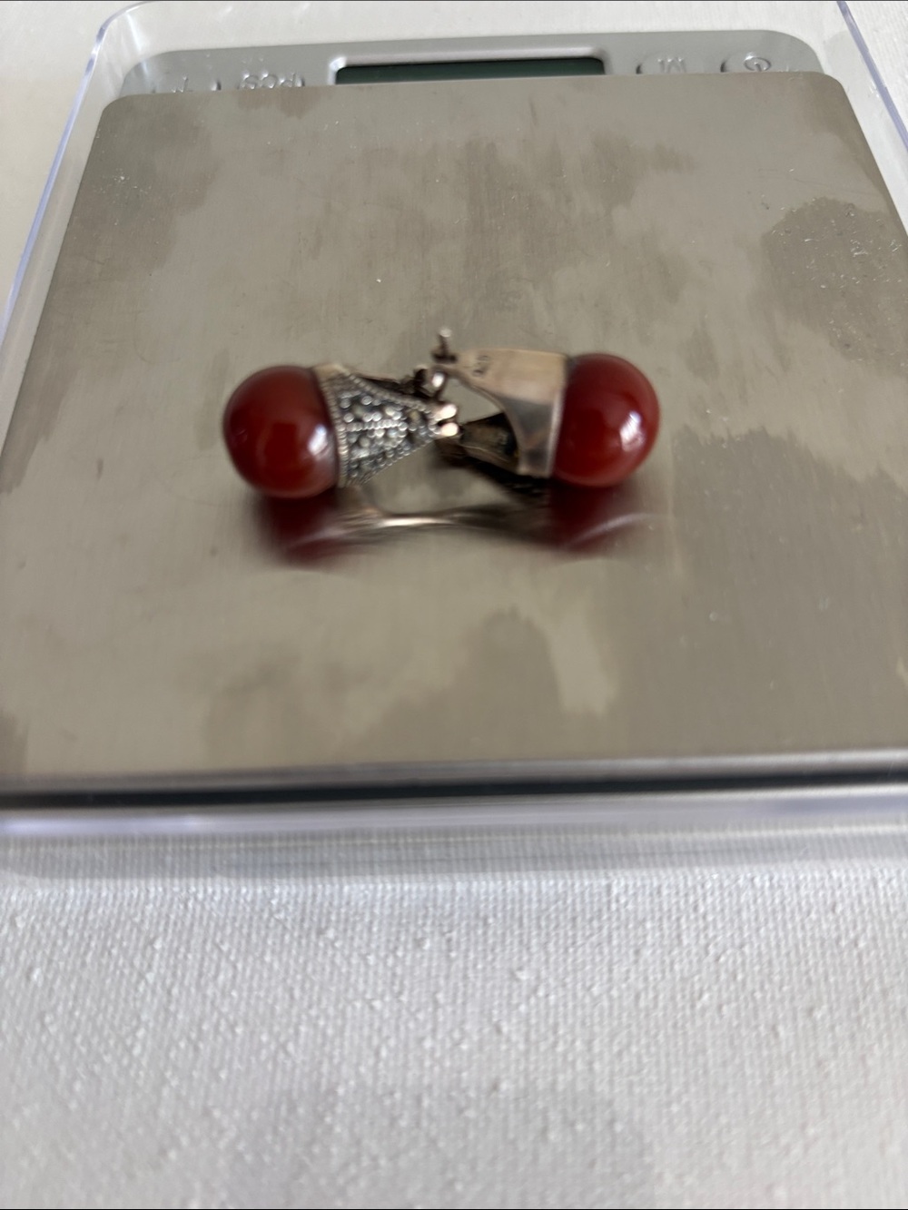 Vintage Red Bead Sterling Clip-On Earrings